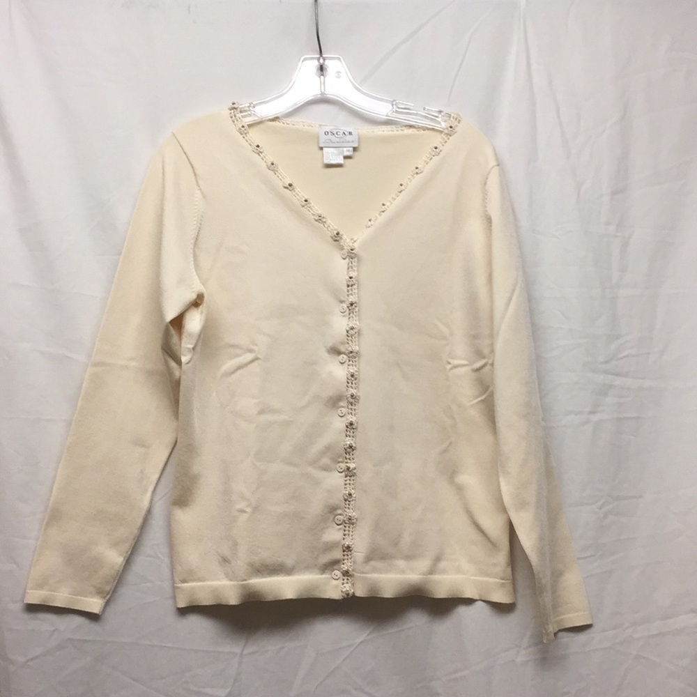 V neck silk & spandex embellished cardigan
